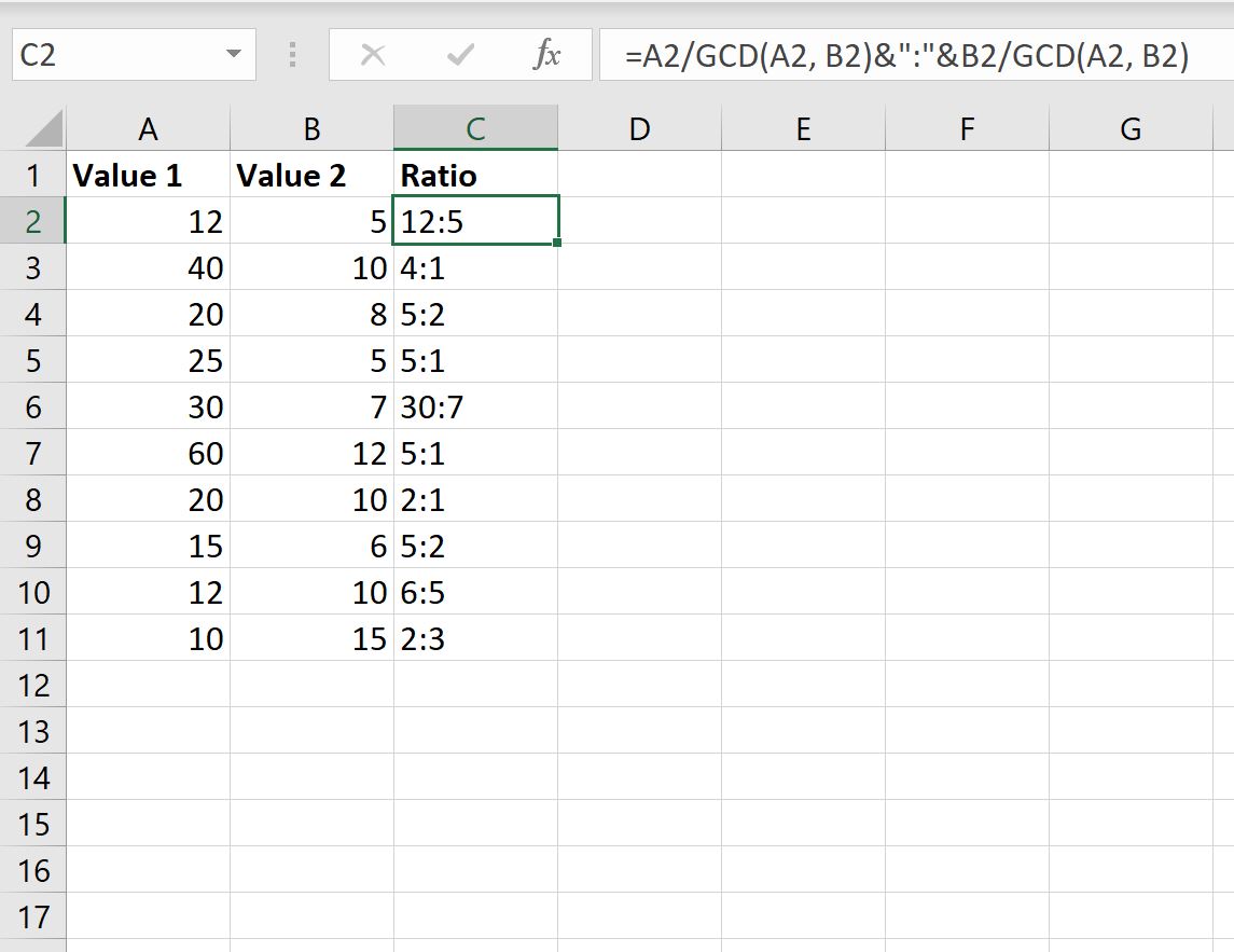 calculate ratio in Excel