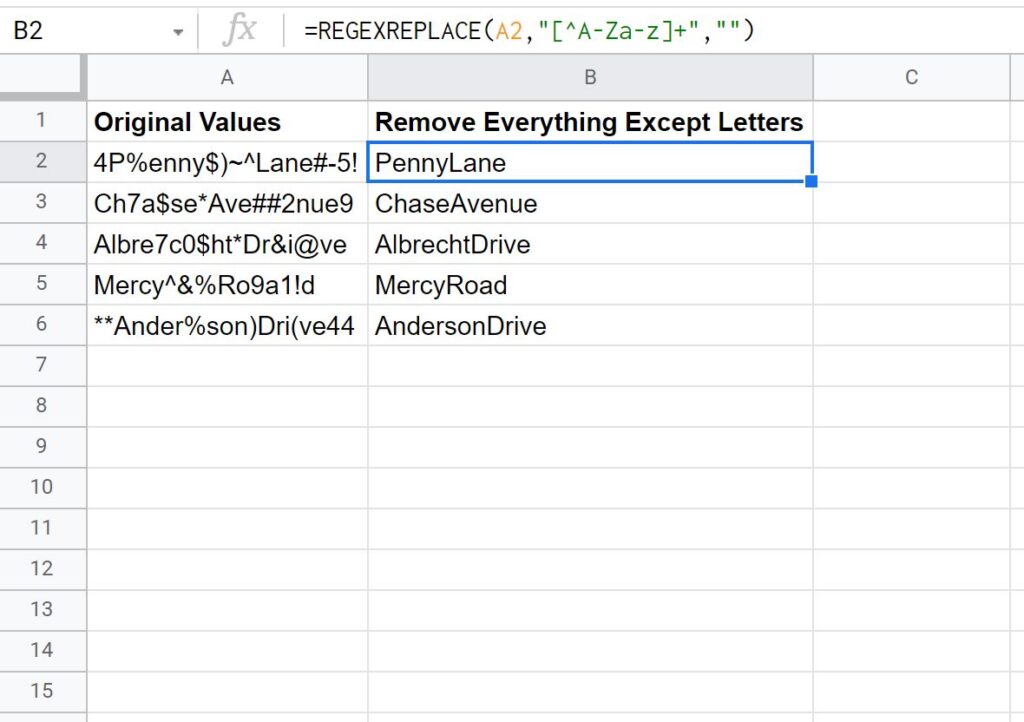 remove special characters in Google Sheets
