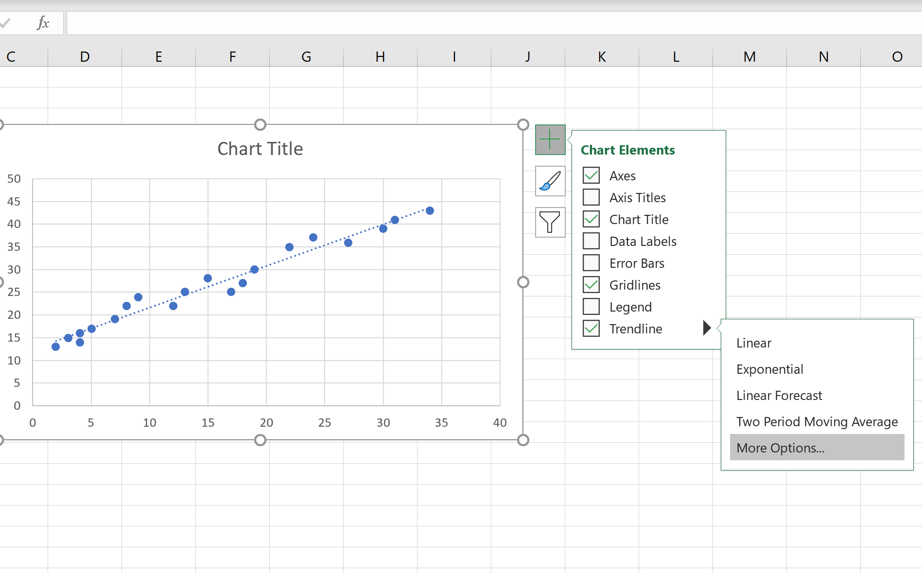 Add regression line to scatterplot in Excel