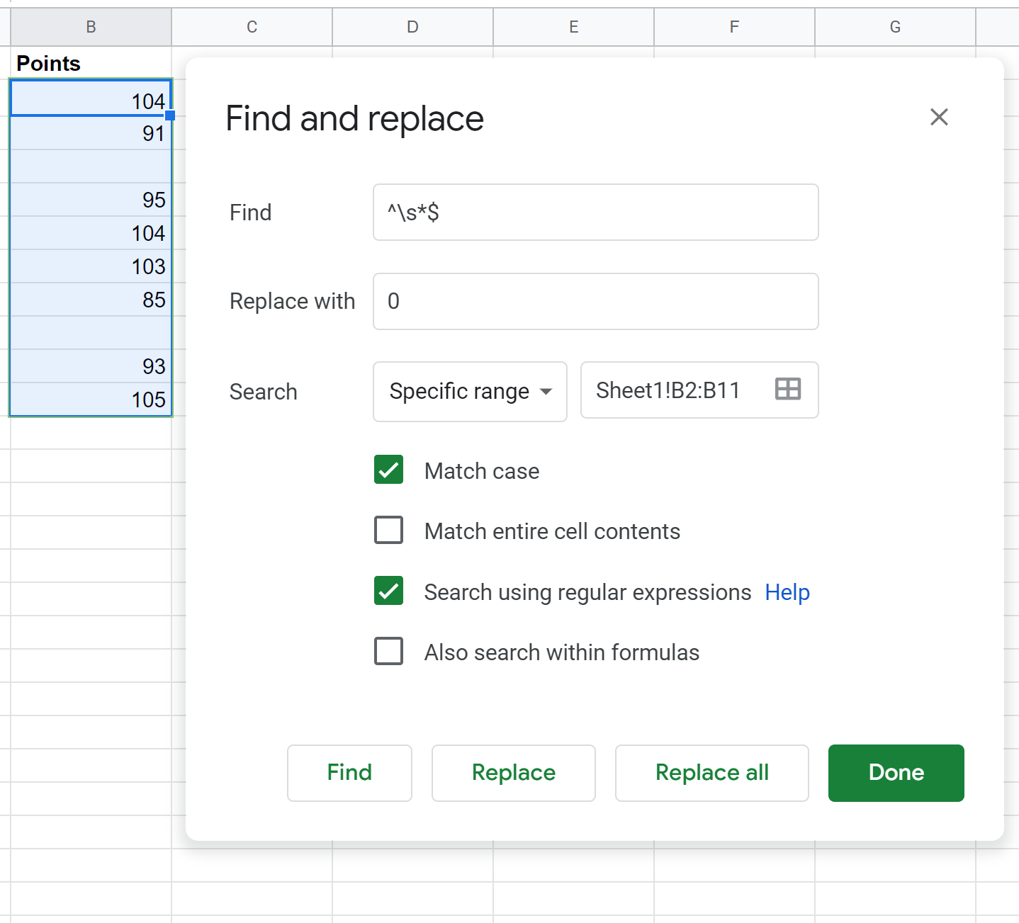 Google Sheets replace blank cells with zeros