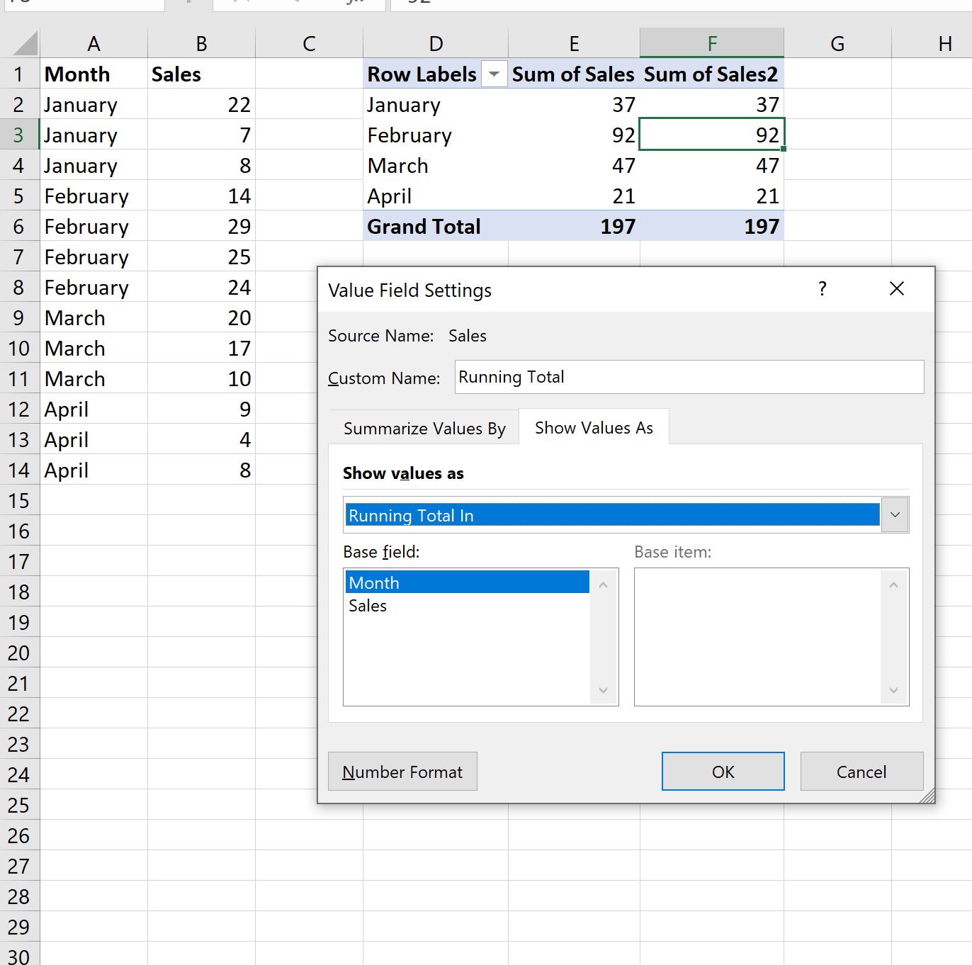 Excel add running total to pivot table
