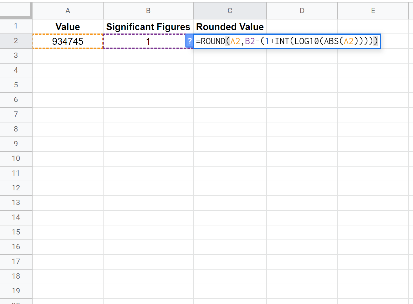 Significant figures in Google Sheets