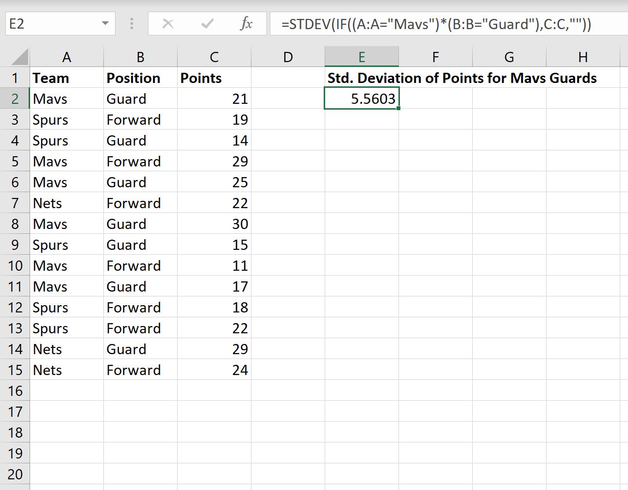 Excel standard deviation IF formula with multiple criteria