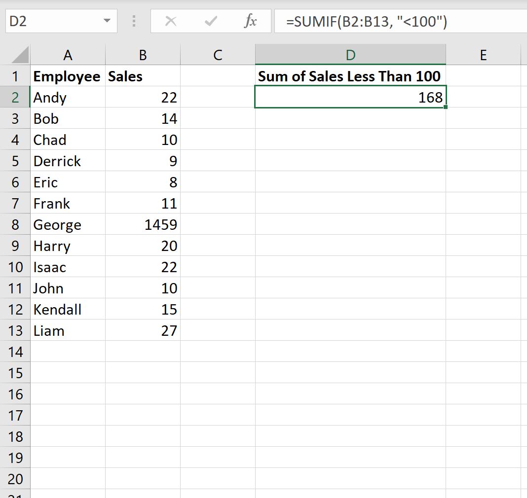 Excel sum if less than