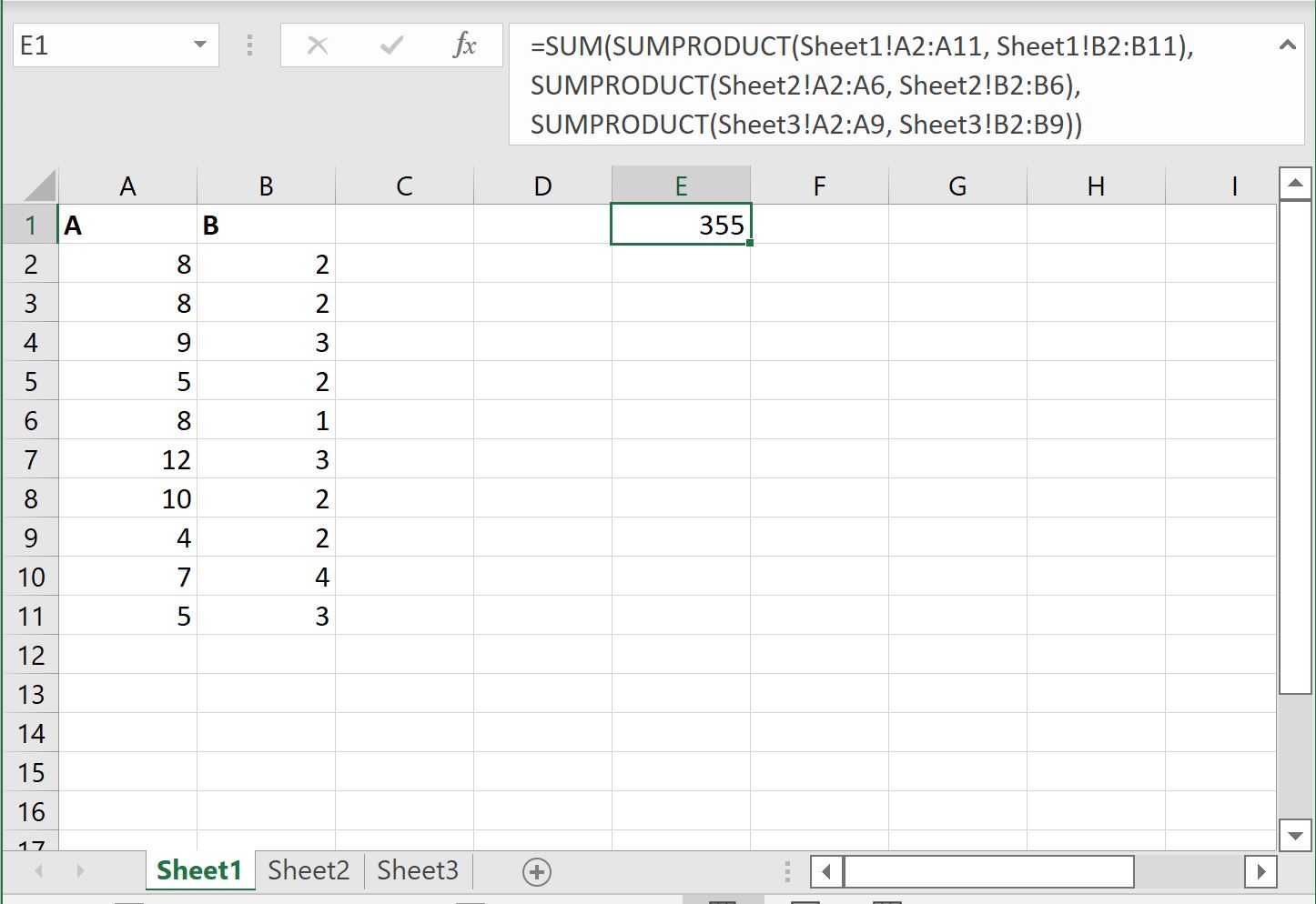 Excel SUMPRODUCT across multiple sheets