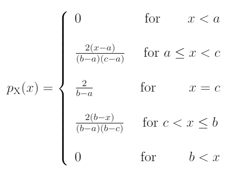 PDF for triangular distribution