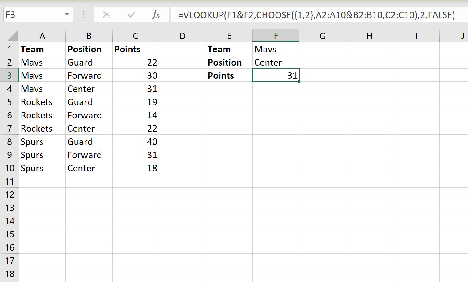 VLOOKUP with two lookup values in Excel