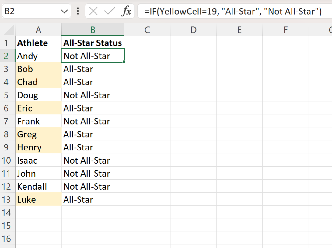 Excel if cell color is yellow then