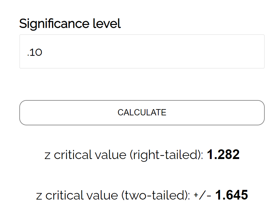 Z critical value calculator