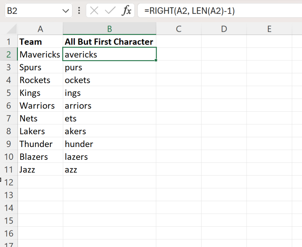 Excel extract all but first character