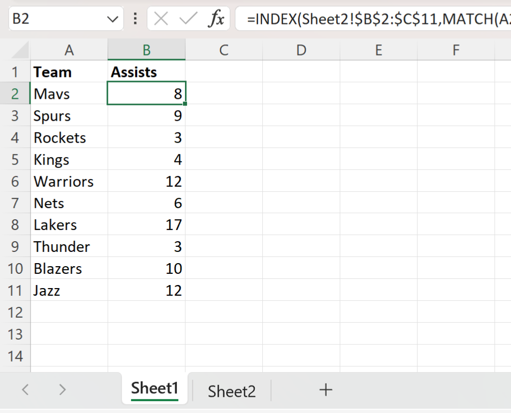 Excel INDEX MATCH from another sheet