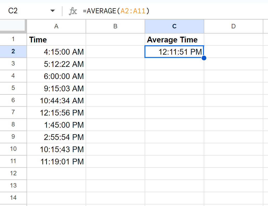 Google Sheets calculate average time