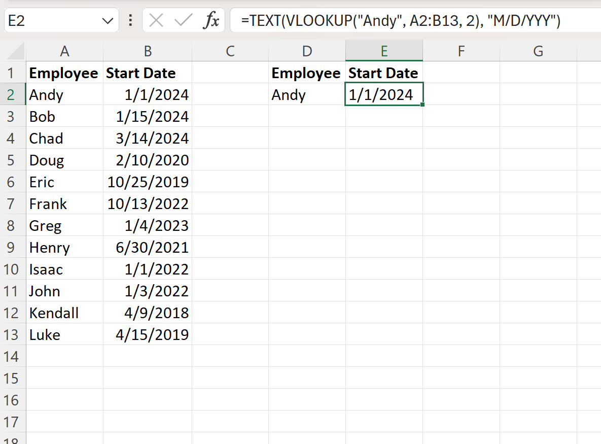 Excel VLOOKUP return date format