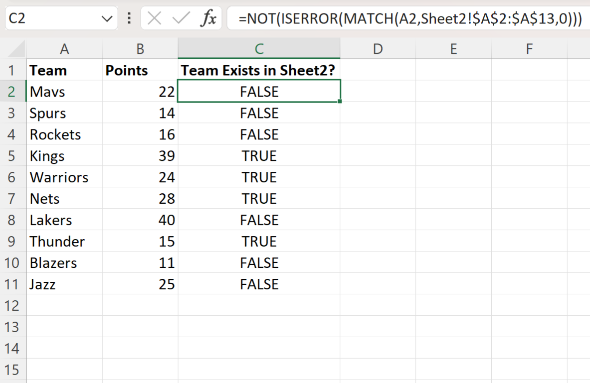 Excel check if cell value exists in another sheet