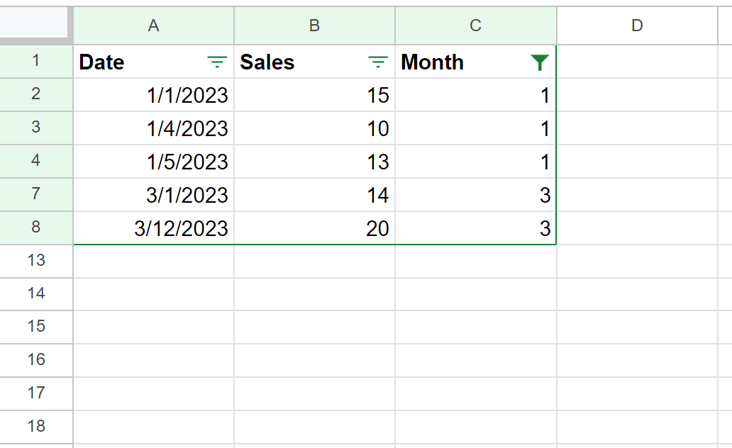 Google Sheets filter by month