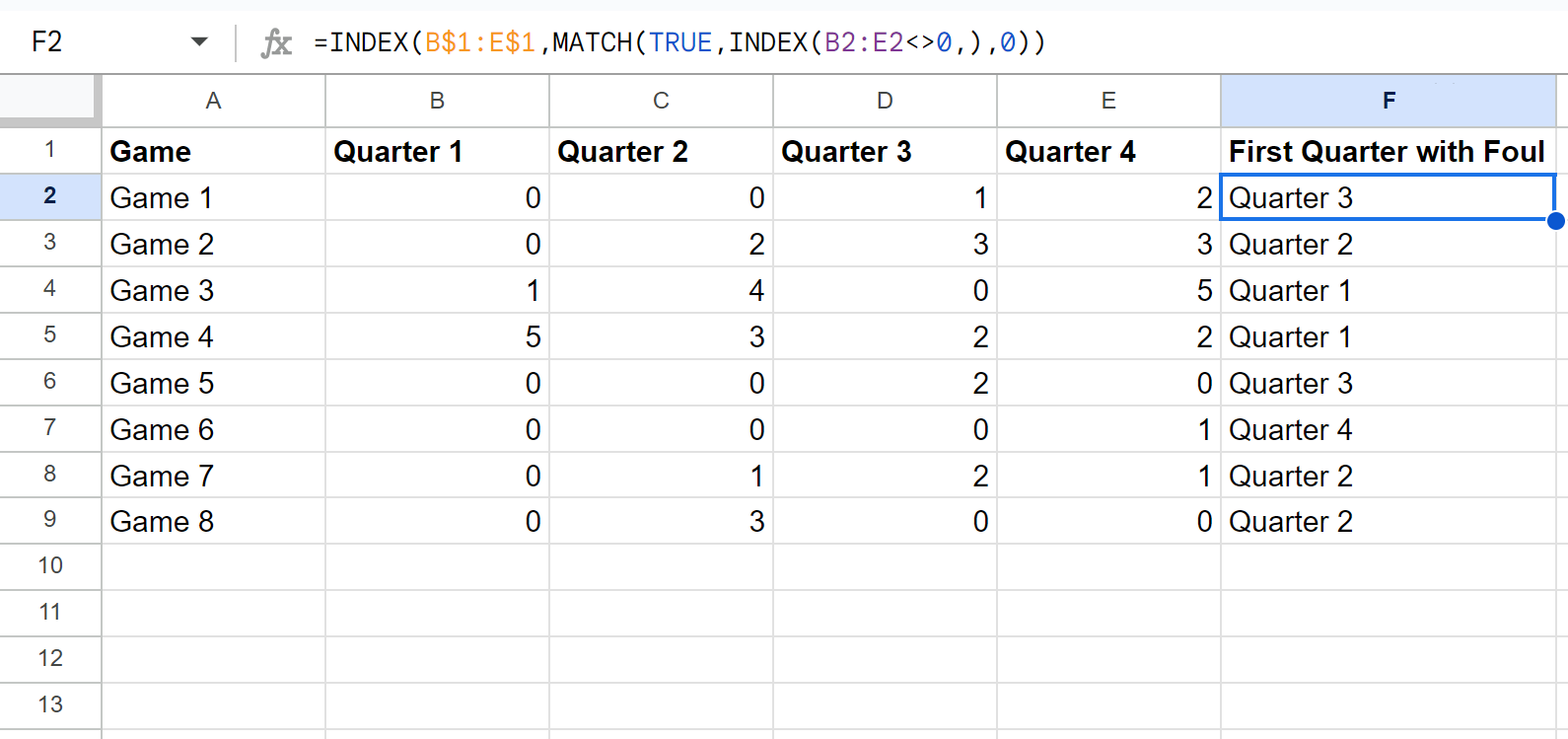 Google Sheets find first non-zero value in row