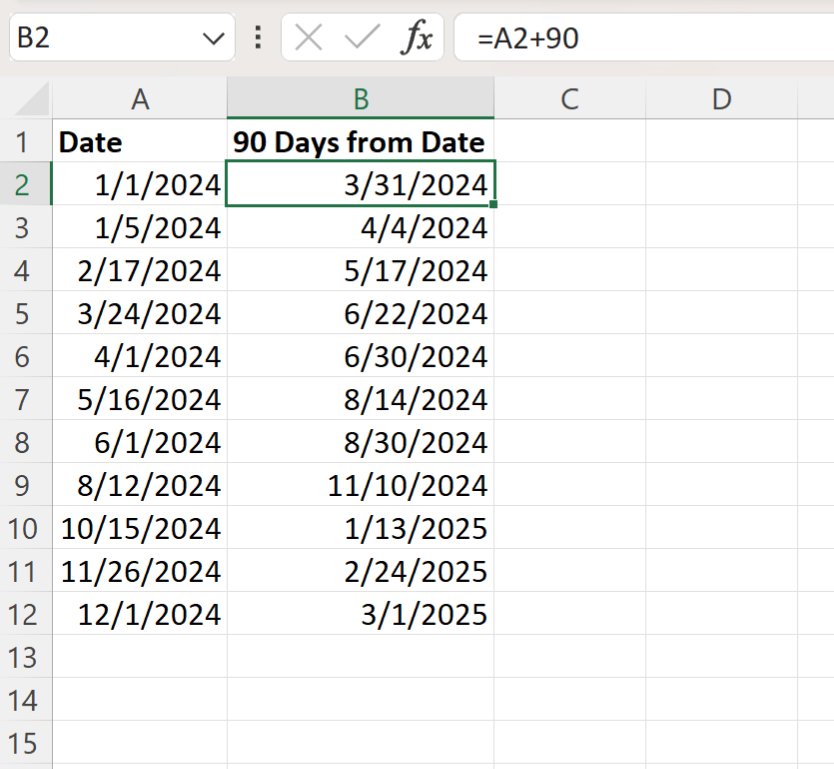 Excel calculate 90 days from date