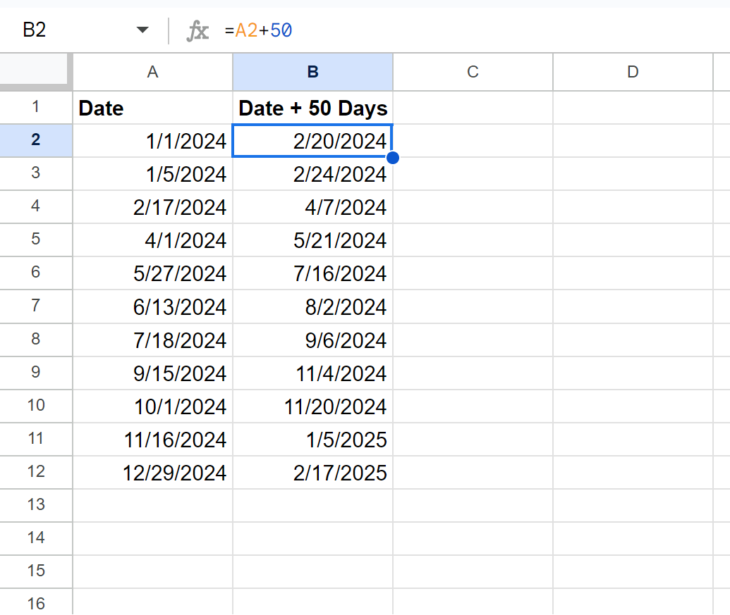 Google sheets calculate future date by adding days