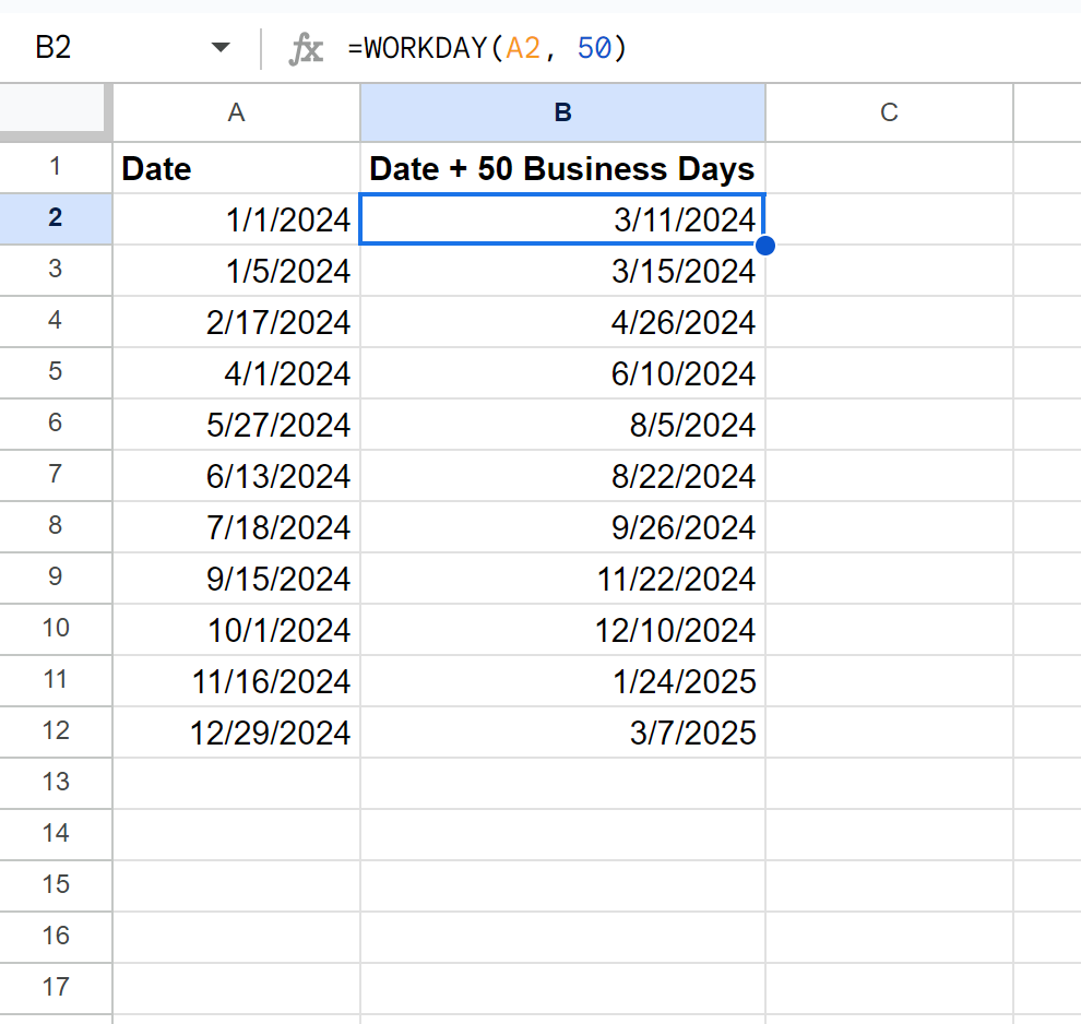 Google sheets calculate future date by adding business days