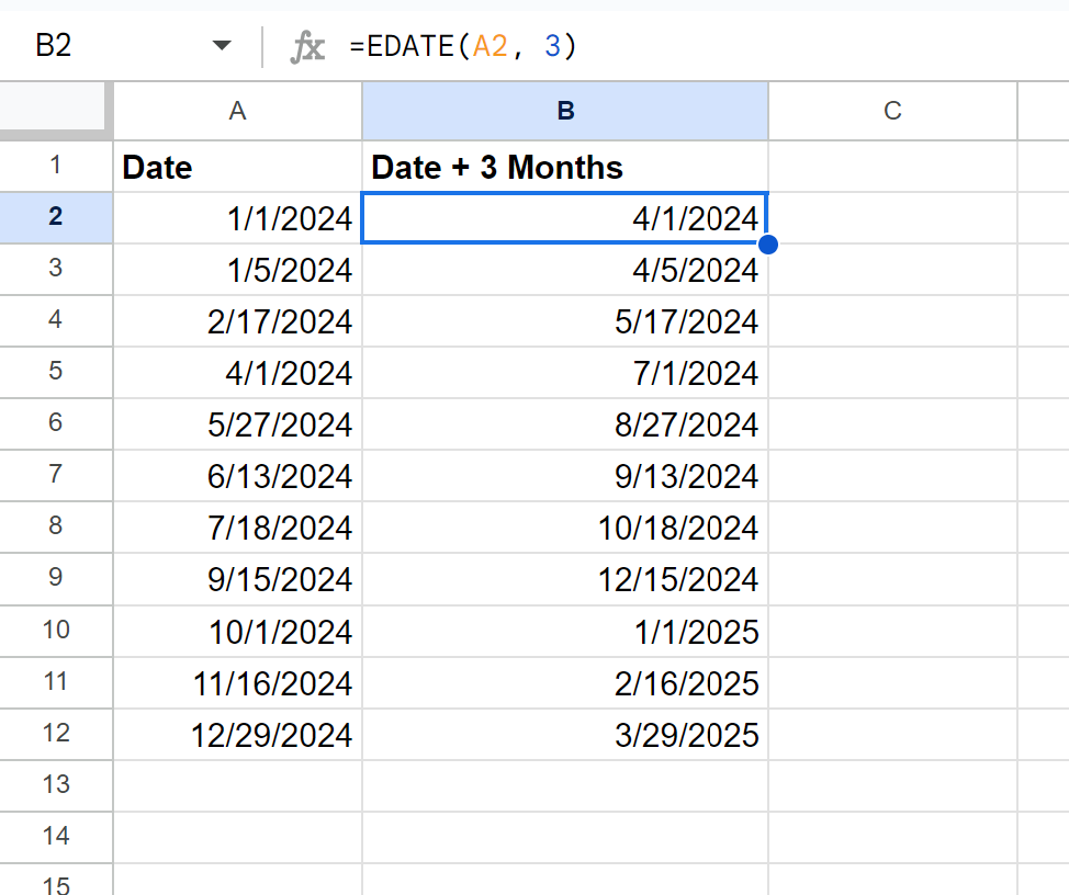 Google Sheets calculate future date by adding months