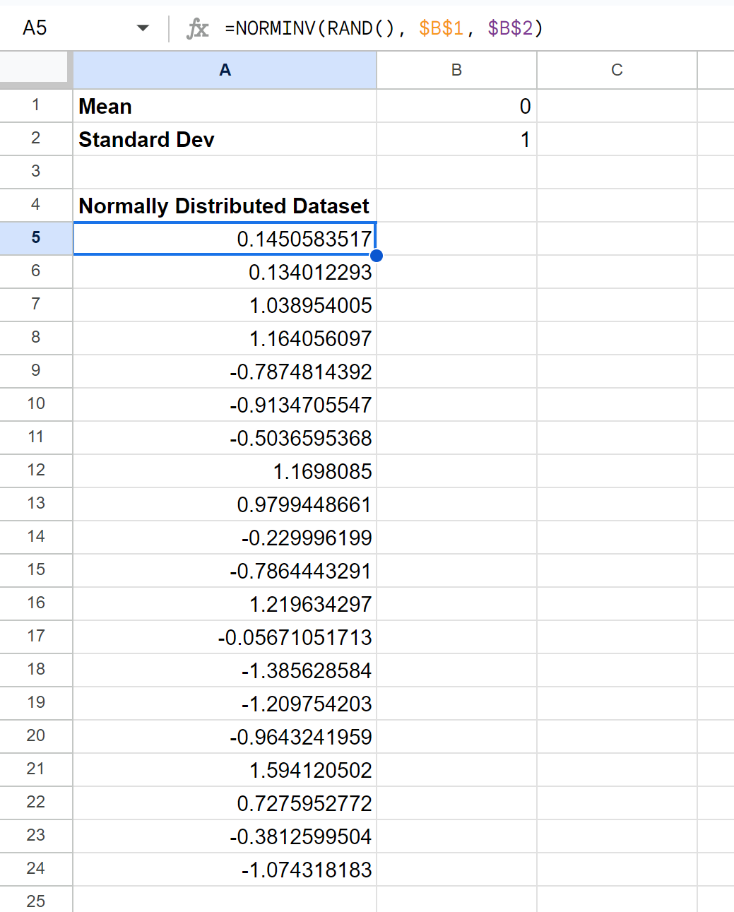 Google Sheets generate normal distribution