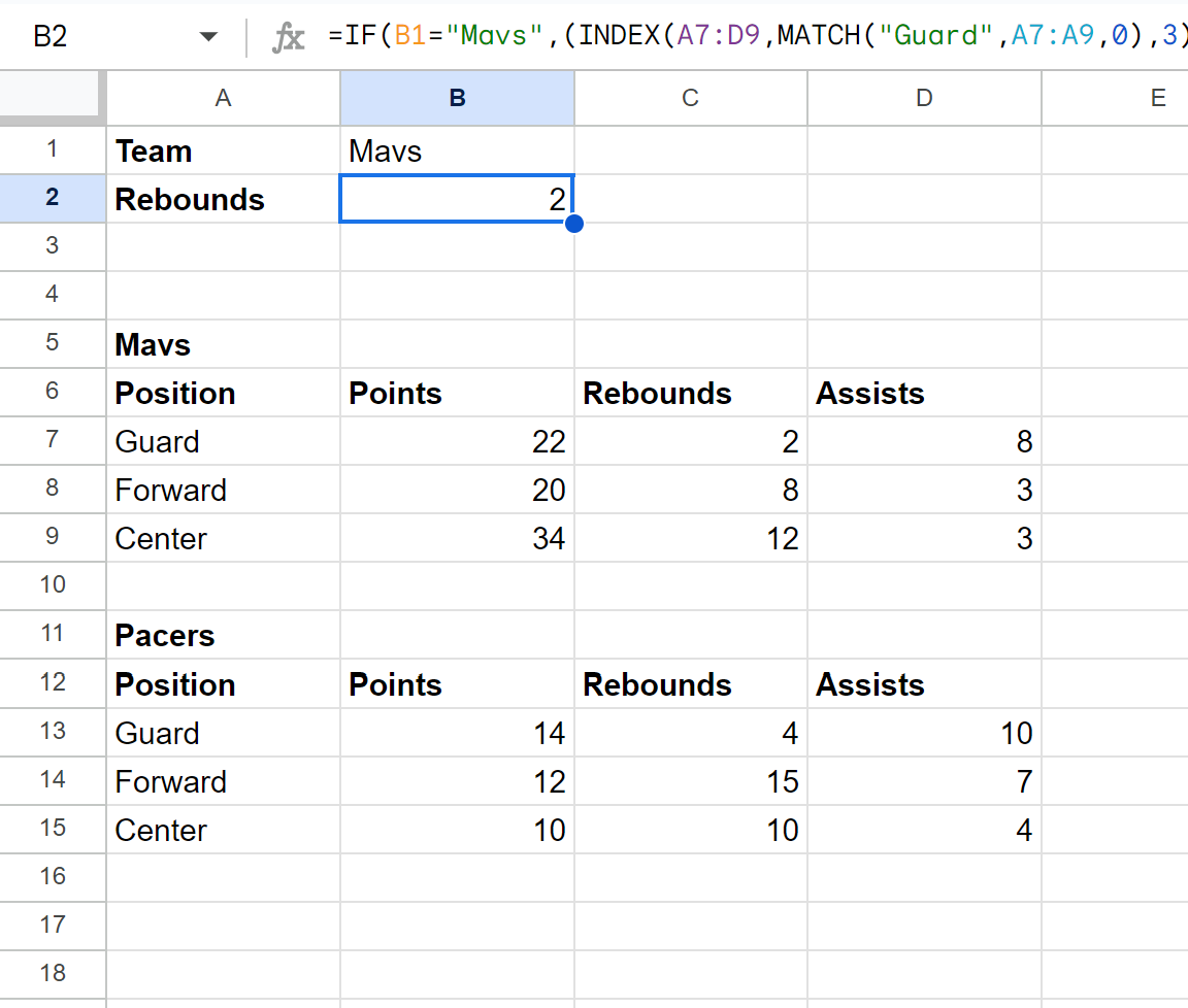 Google Sheets IF function with INDEX MATCH