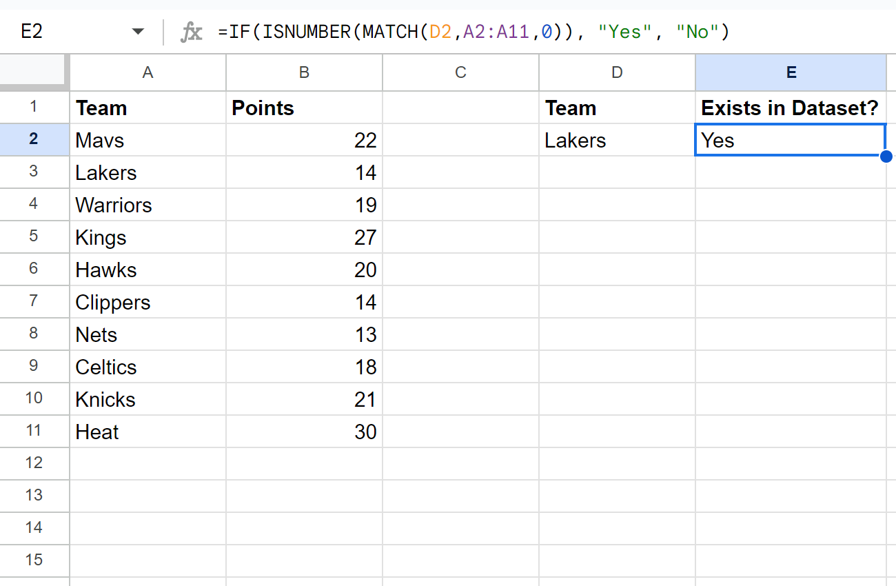 Google Sheets IF Match formula