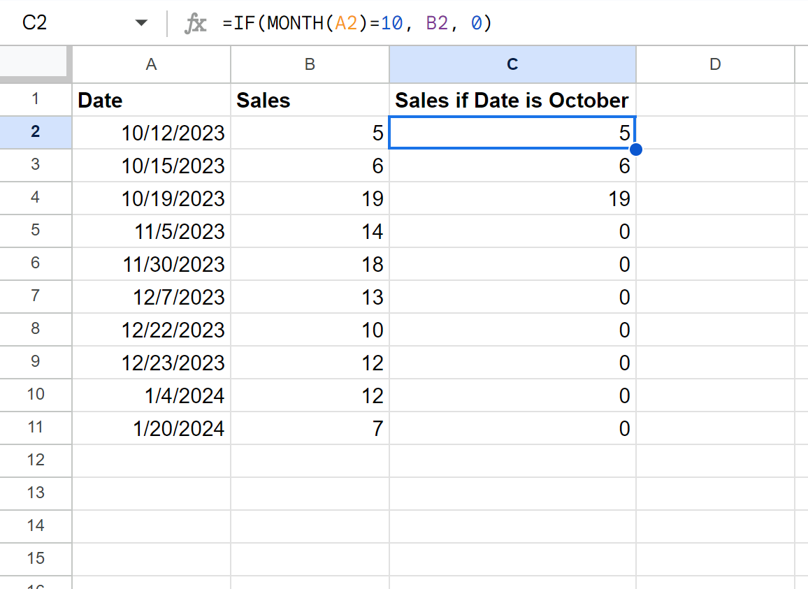 Google Sheets If month