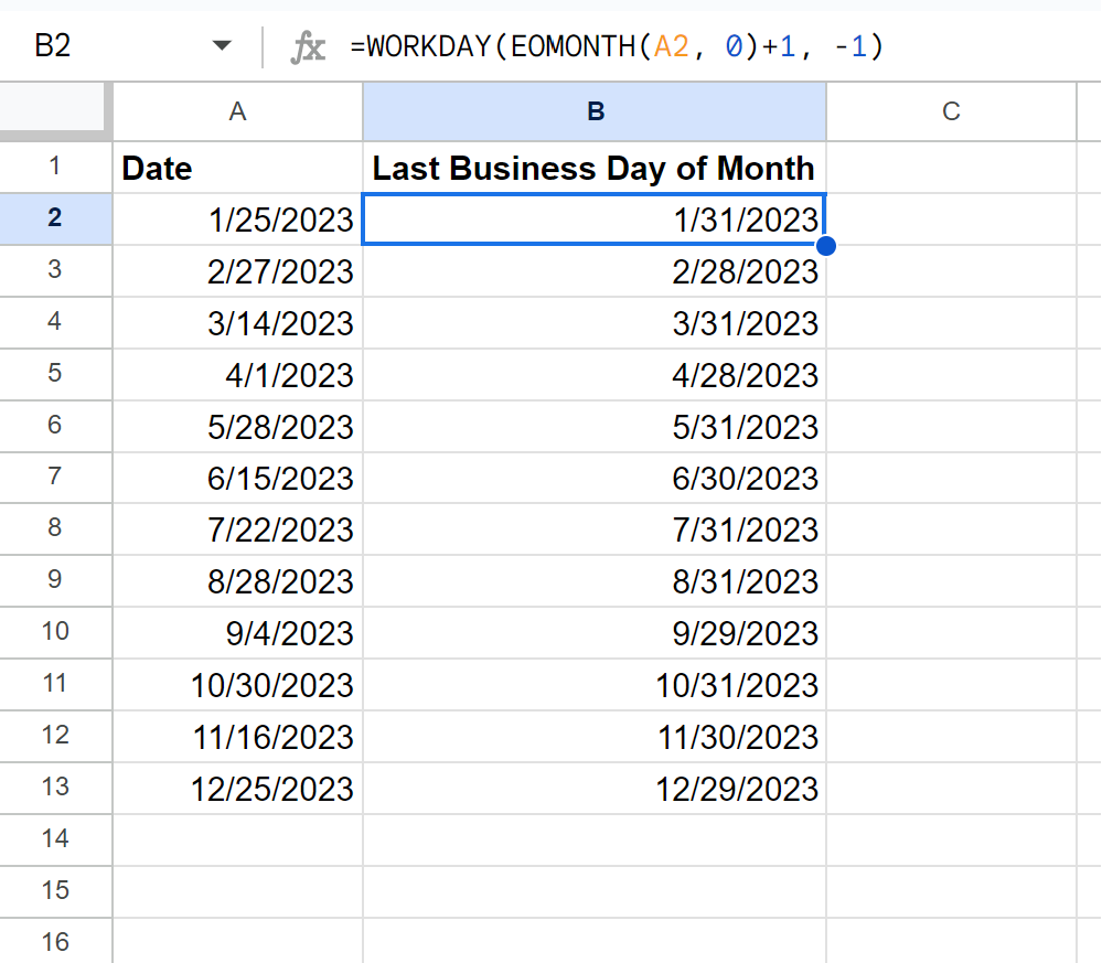 Google Sheets last business day of month