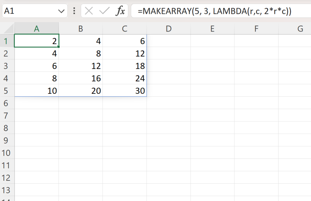 Excel MAKEARRAY function example