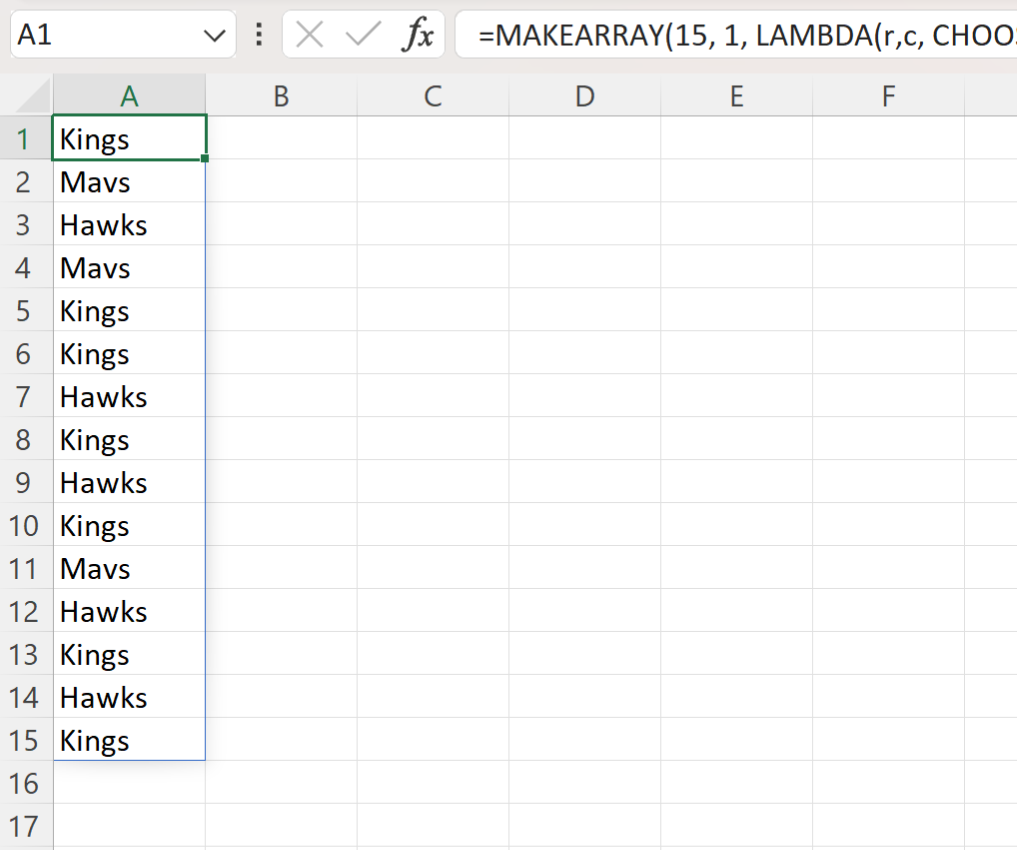 Excel MAKEARRAY function to generate array of text values