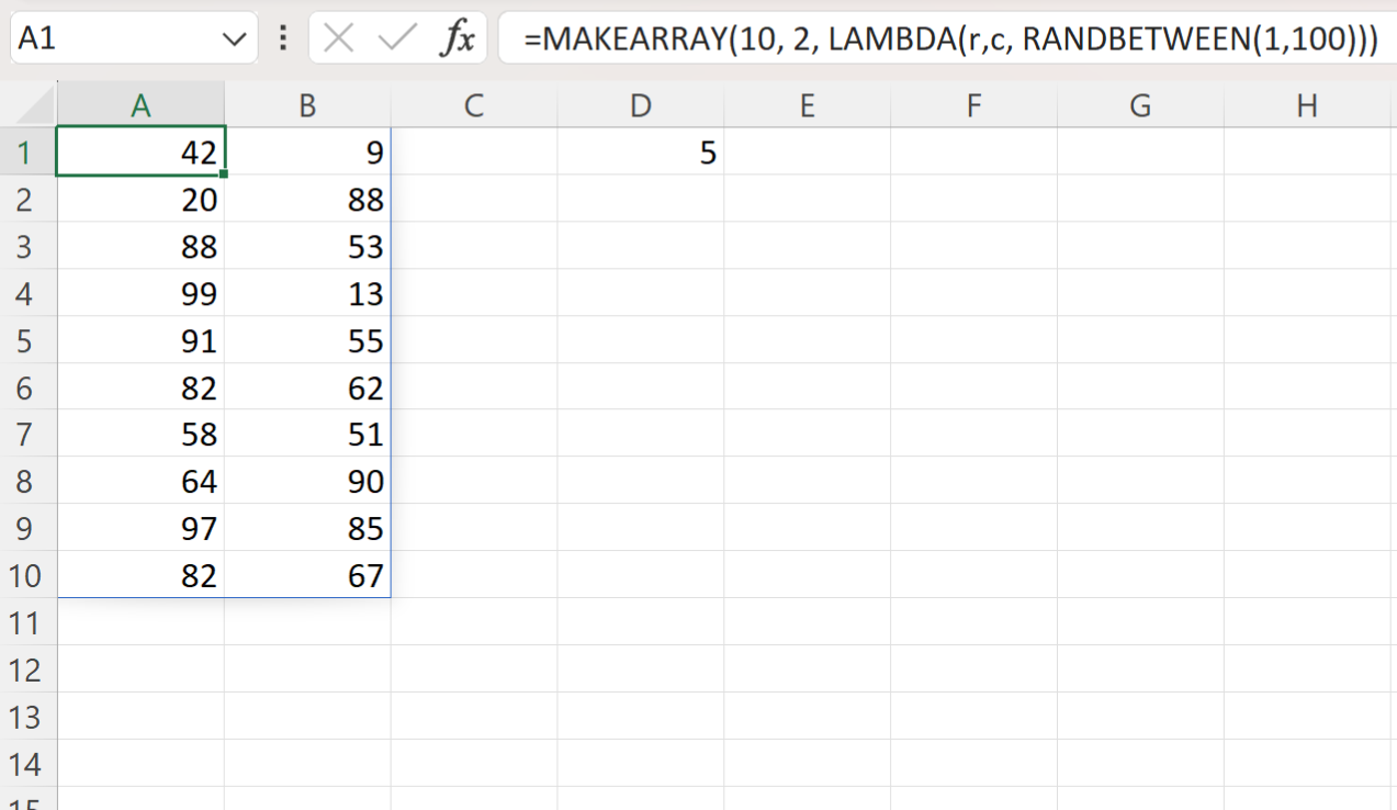 Excel MAKEARARY function to create array with random numeric values