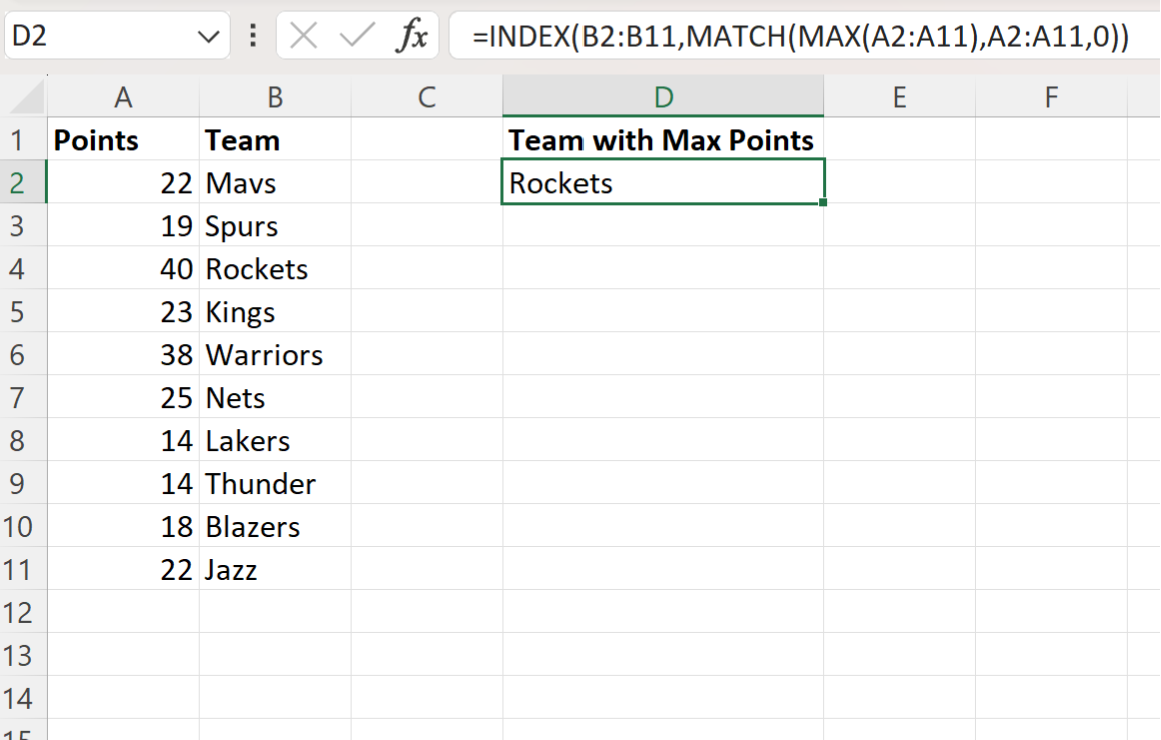Excel INDEX MATCH return max value