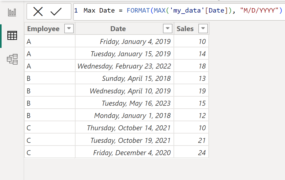 Power BI calculate max date