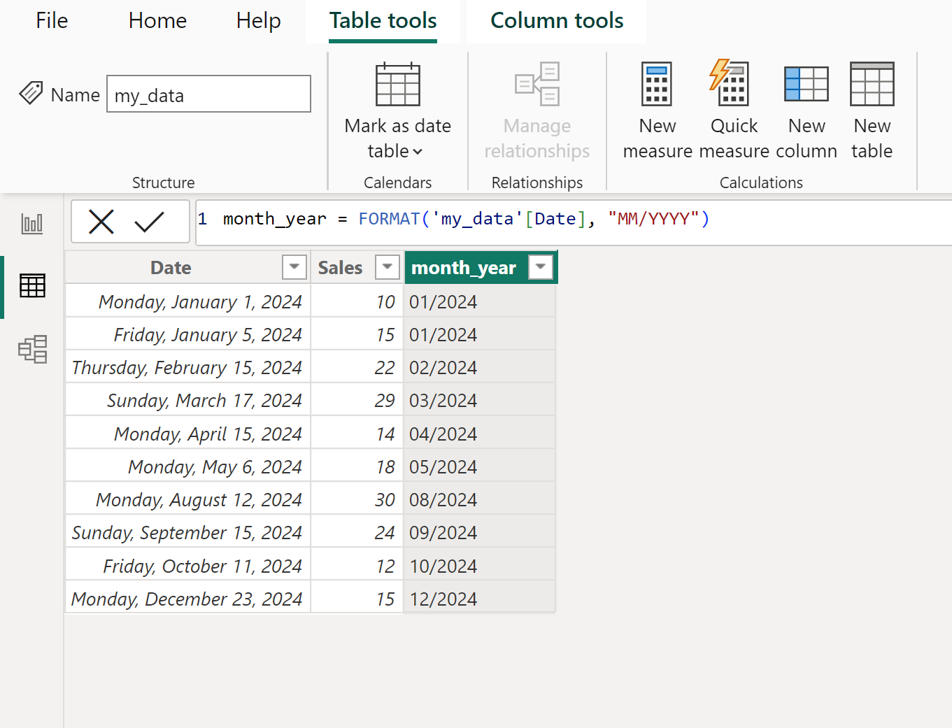 Power BI convert date to month and year