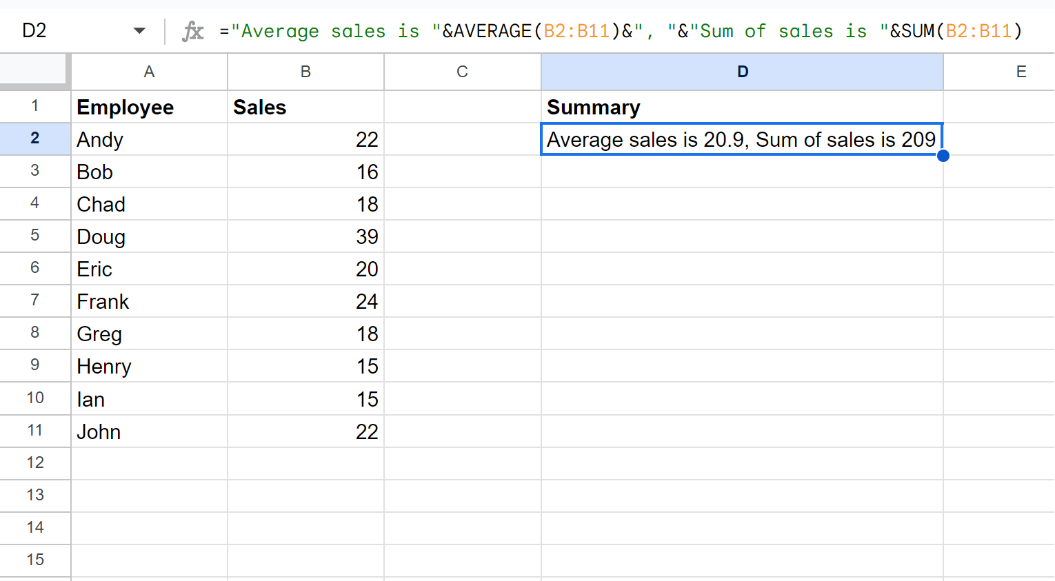 Google Sheets multiple formulas in one cell