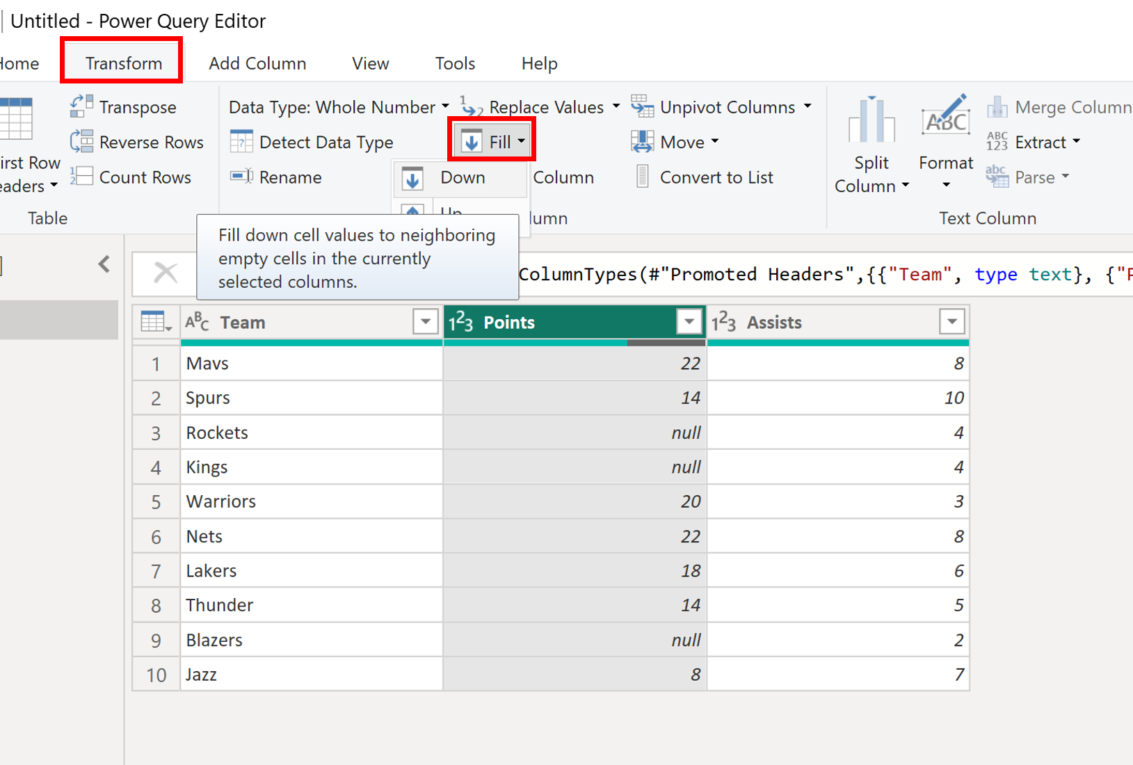 Power BI fill blanks with previous value