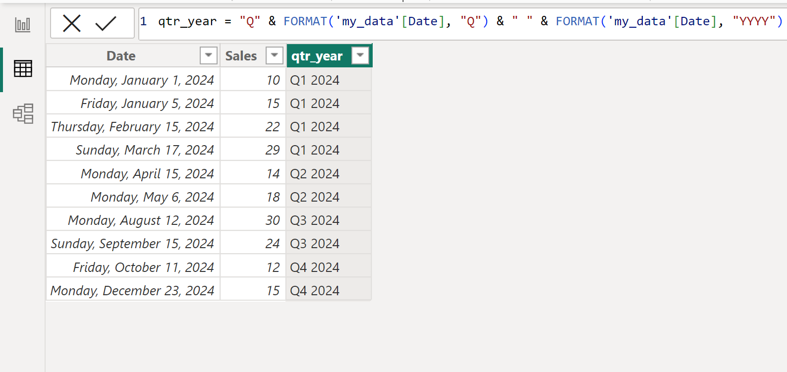 Power BI convert date to quarter and year