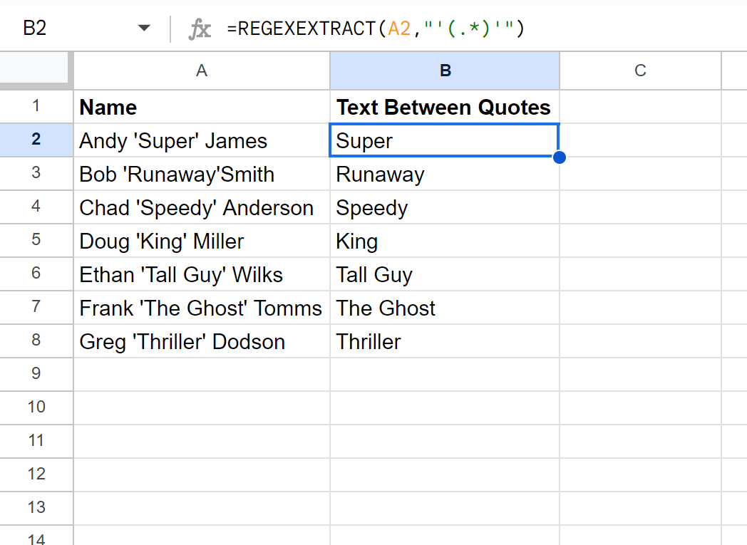 Google Sheets extract text between single quotes