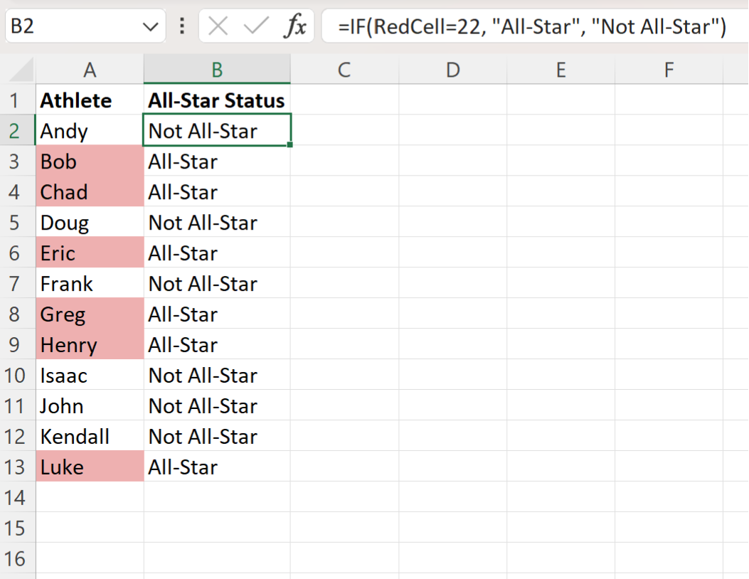 Excel if cell color is red then