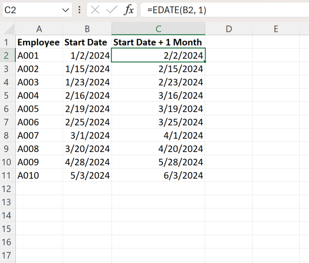 Excel get same day next month