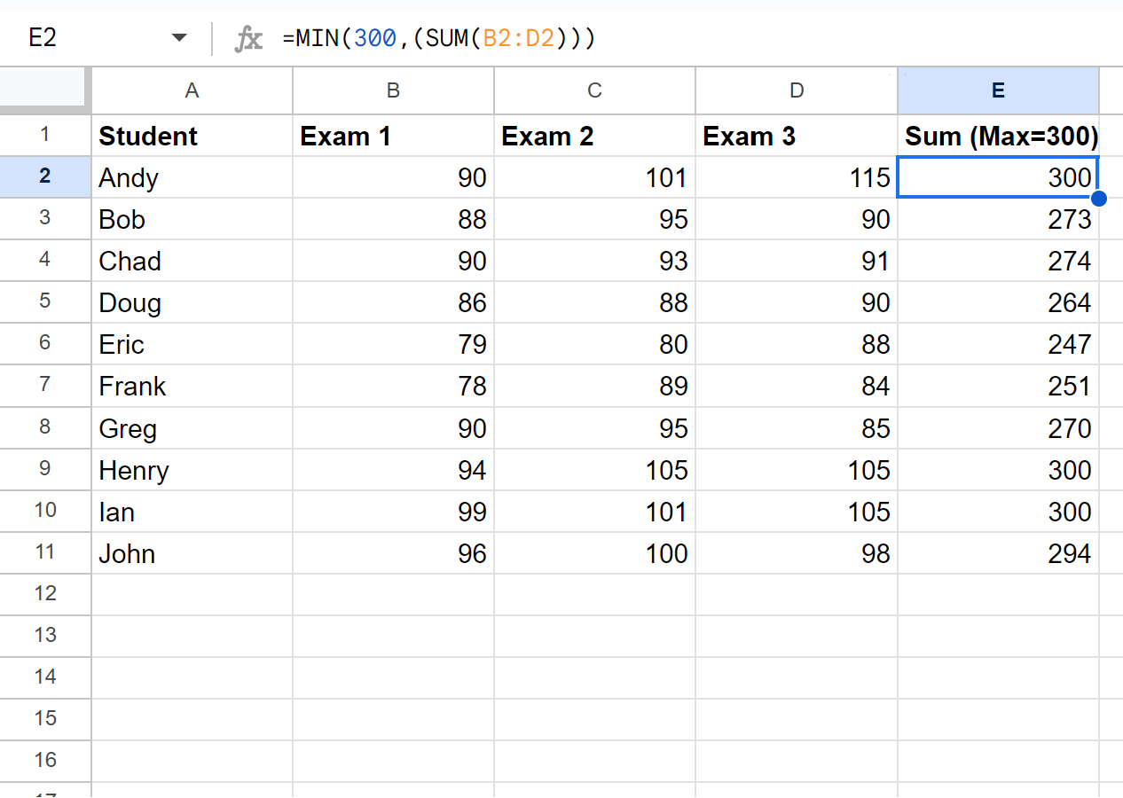 Google Sheets set max value for formula