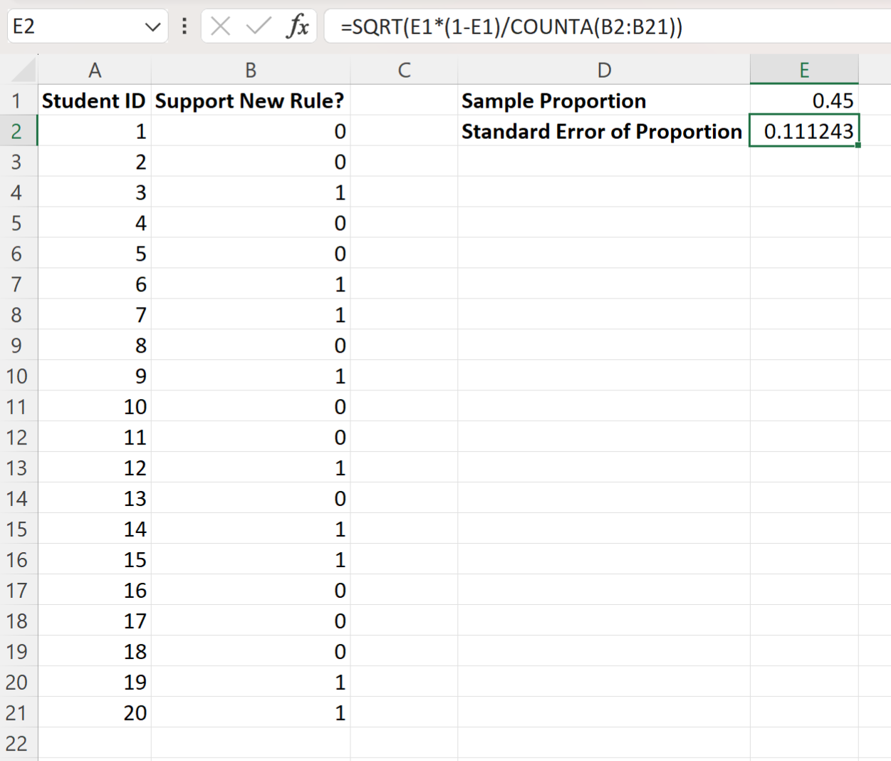 Excel standard error of proportion