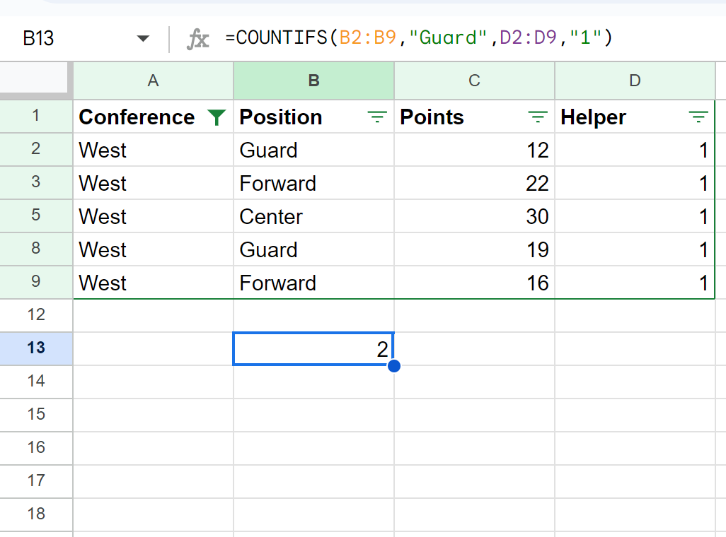 Google Sheets SUBTOTAL with COUNTIF