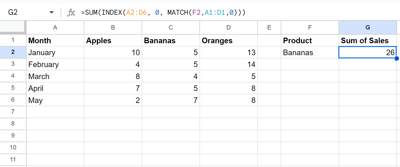 Google Sheets SUM with INDEX MATCH
