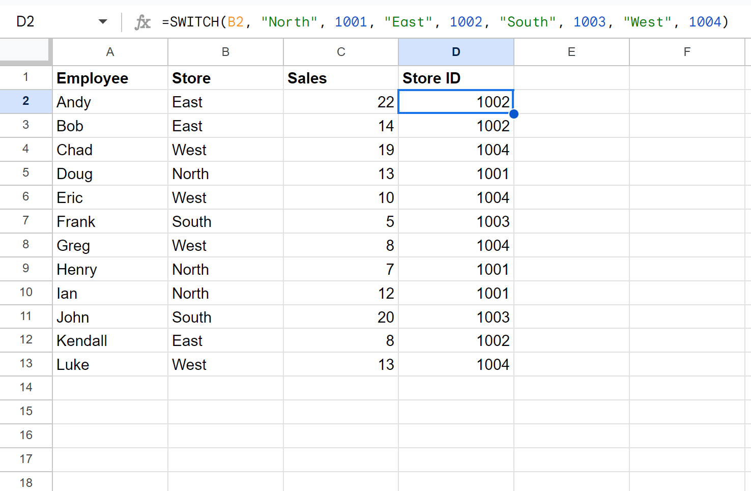 Google Sheets assign value to text