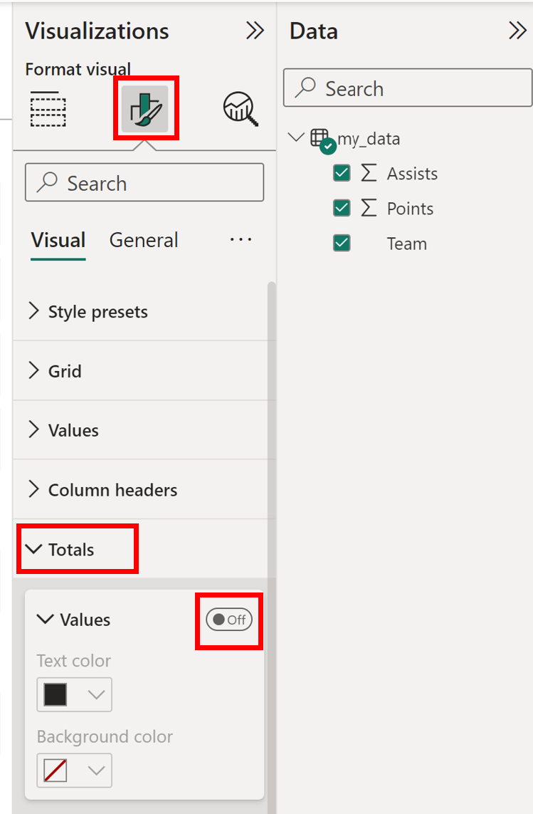 Power BI remove total from table