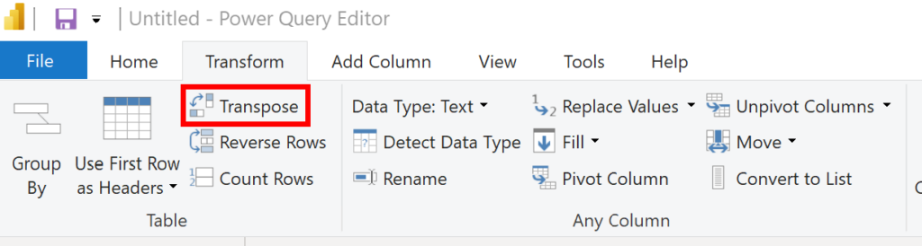 How can I transpose a table in Power BI? 2