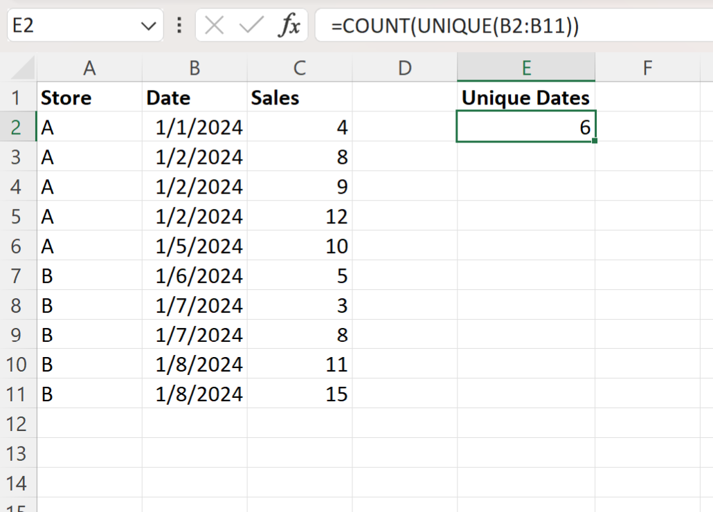 Excel count unique dates