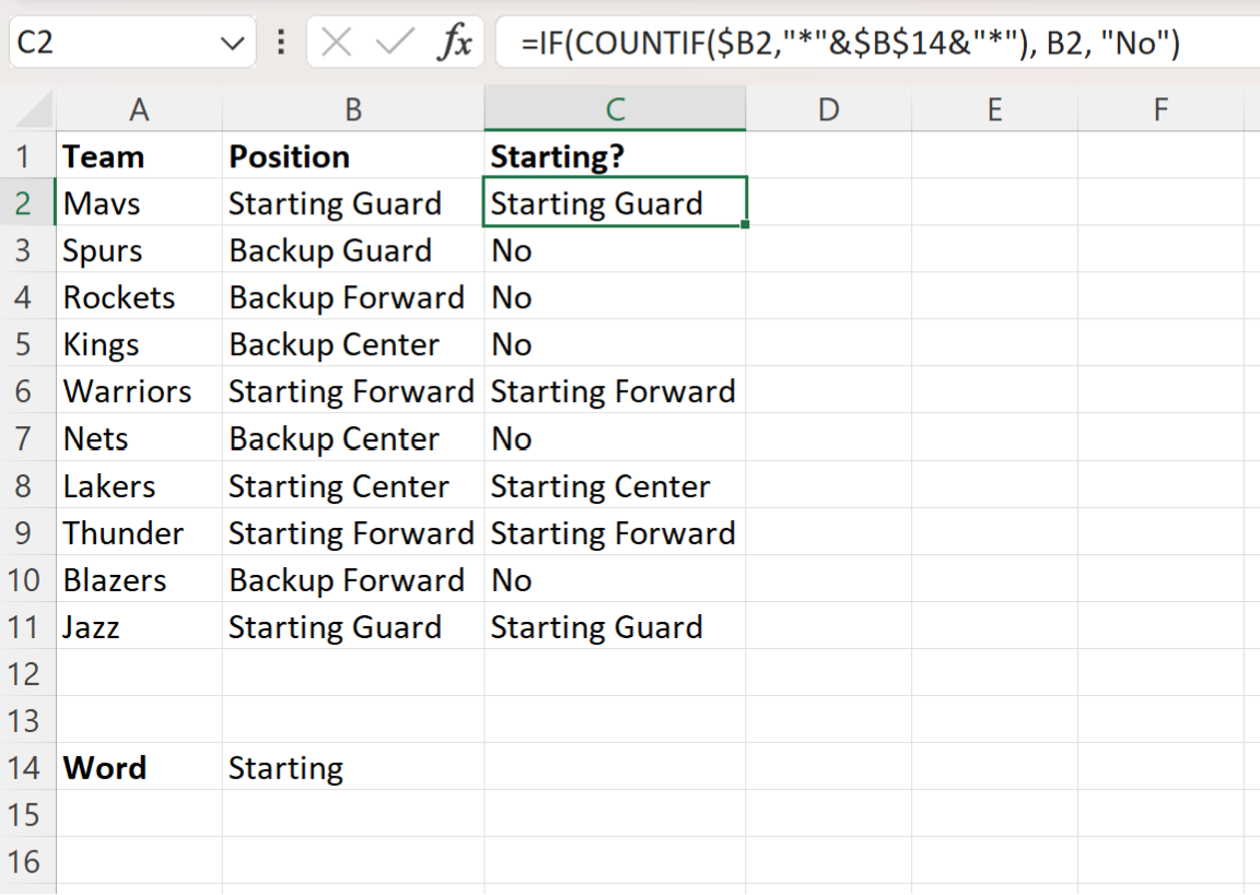 Excel if cell contains word then assign value